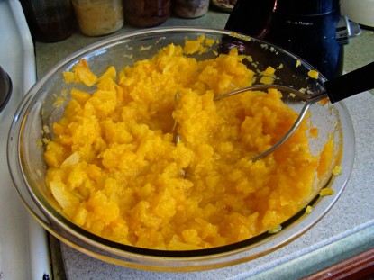 big pumpkin mashed in bowl